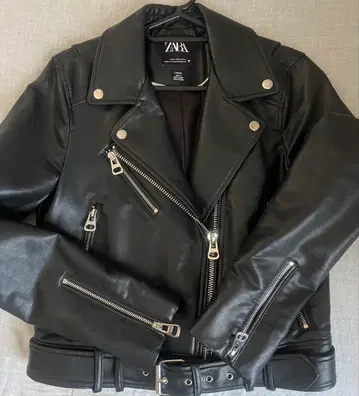 [ S 7-9호 새상품급 ] ZARA 인조 가죽 크롭 라이더 자켓 블랙