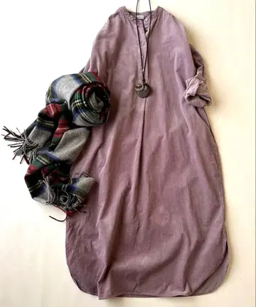 새상품급 어반 리서치 도어스 코듀로이 밴드 카라 원피스 퍼플