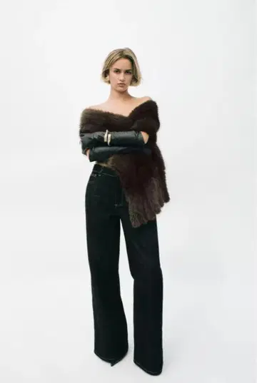 ZARA 자라 인조 모피 프린지 스톨 브라운 퍼 스톨