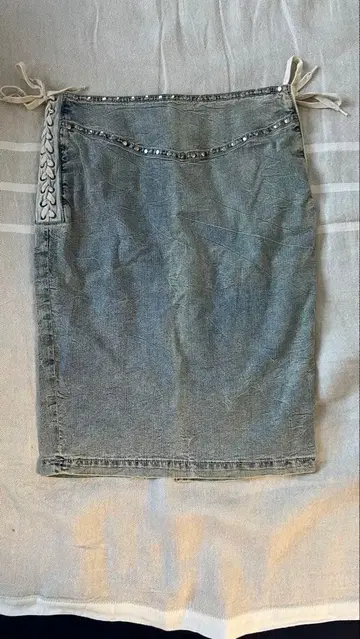 D & G 데님 타이트 스커트 사이드 리본 포함 빈티지