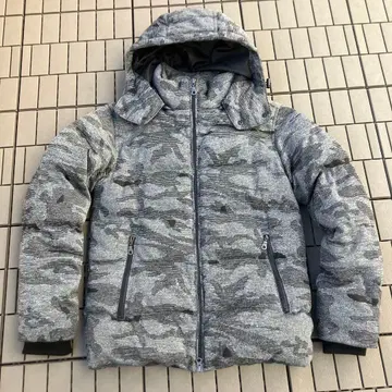 AZUL 그레이 카모 패턴 후드 부착 다운 자켓 남성용 S 사이즈
