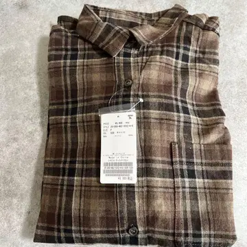 브라운 계열 체크 코튼 긴팔 셔츠