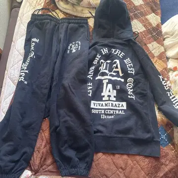 LA 프린트 블랙 맨투맨 세트