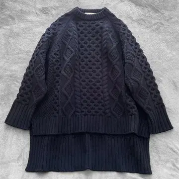 INSCRIRE 니트 아란 케이블 네이비 울 F