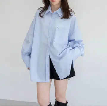 raffime 포켓 디자인 오버 사이즈 셔츠 블루 셔츠