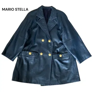 택 포함 미사용 새상품 MARIO STELLA 가죽 자켓 네이비 블랙