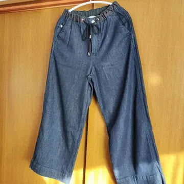 다크 데님 와이드 팬츠 허리밴딩