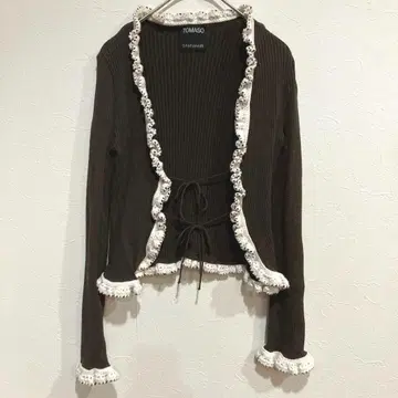 TOMASO 스테파네리 프릴 니트 가디건 리브 허리끈