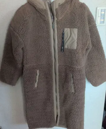 ROXY 미사용 후드 부착 보아 롱 코트 브라운