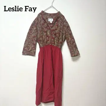 Leslie Fay 도킹 원피스 올 패턴 빨간색 계열 빈티지 M~L 상당