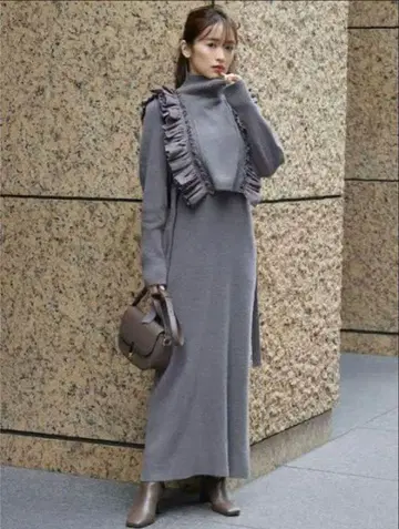 SNIDEL 프릴 베스트 레이어드 니트 원피스