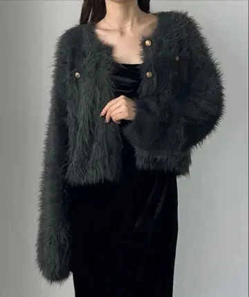 Louere 골드 버튼 샤기 니트 가디건 S