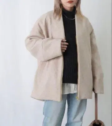 레이디 럭 루카 노카라 자켓 노카라 숏코트 베이지