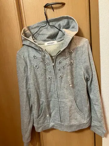 MISCH MASCH 꽃무늬 비쥬 그레이 라메 후드티