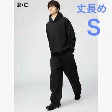 유니클로 씨 맨투맨 와이드 팬츠 블랙 검정 긴 길이 S