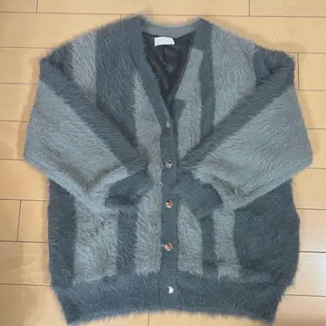 HARE 바이컬러 샤기 가디건 여성 그레이