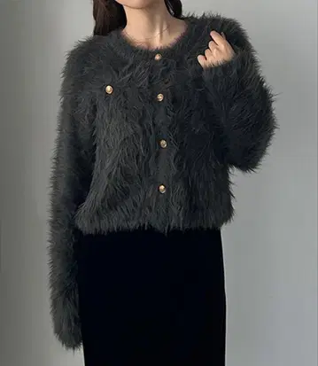 Louere 골드 버튼 샤기 니트 가디건