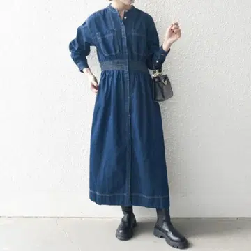 원피스 SHIPS any: 셔링 데님 포켓 원피스