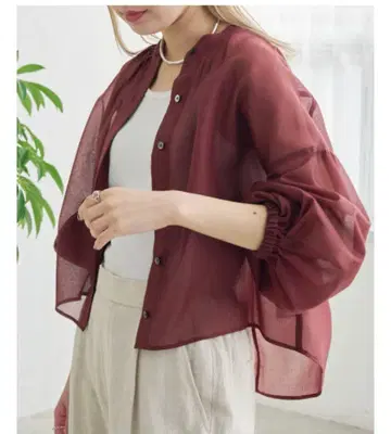 시어 개더 하오리 블라우스 -머신 워셔블