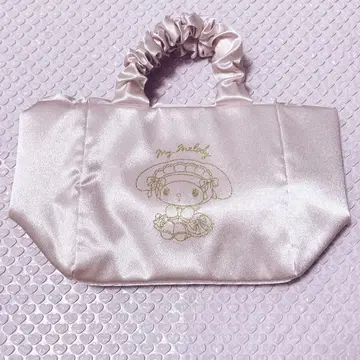 마이멜로디 핸드백 토트백 프릴 핸들 체크 핑크