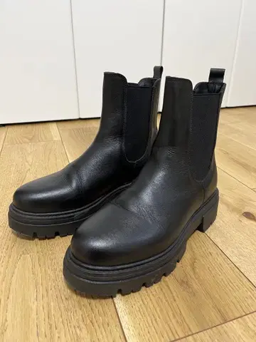 REMME 블랙 사이드 고어 부츠 통굽 가죽