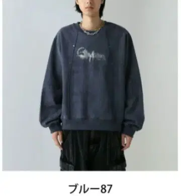 HARE 프론트 프린트 빈티지 맨투맨 네이비