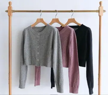 시루무린 쉘 하트 부클레 숏 가디건 헤더 그레이