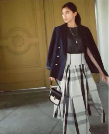 JUSGLITTY 체크 턱 개더 스커트 0