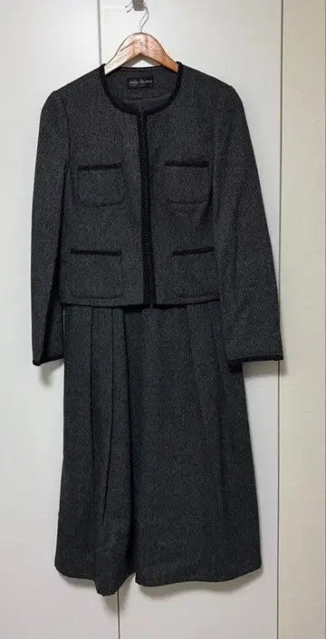 그레이 노카라 자켓&롱 원피스 세트