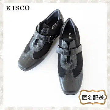 키스코 KISCO 절개 소재 벨크로 웨지 슈즈 새상품 다크 네이비