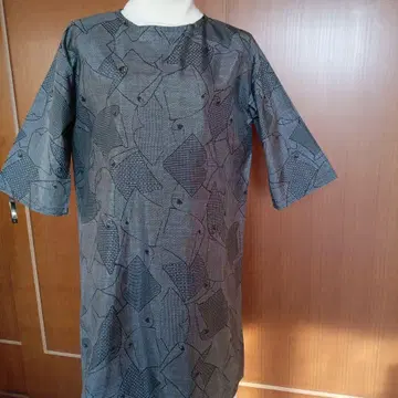 본고장 오시마 명주 9 기모노 리메이크 기하학 패턴의 5부 소매 튜닉