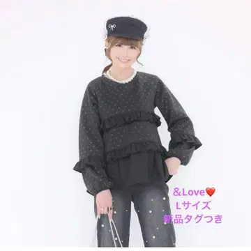 앤드러브 라메 도트의 어른 프릴 풀오버 L 새상품 택 포함 블랙