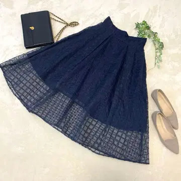 FRAY I.D 스커트 오간자 튤 A라인 네이비 자수