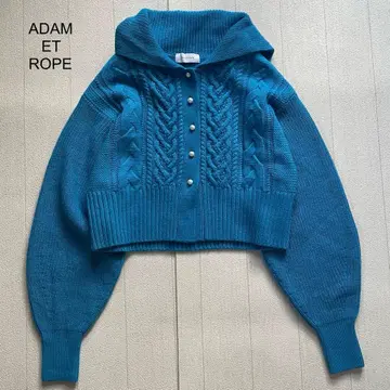 ADAM ET ROPE 펄 버튼 크롭 가디건 블루 F