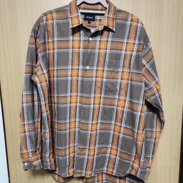 BEAMS 브라운 오렌지 체크 플란넬 셔츠 S
