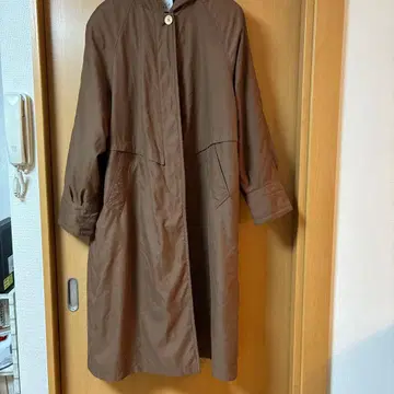 여성용 후드 부착 면 롱 코트 브라운