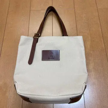 베이지 캔버스 가죽 토트백