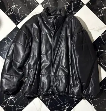 블랙 합성 피혁 다운 자켓