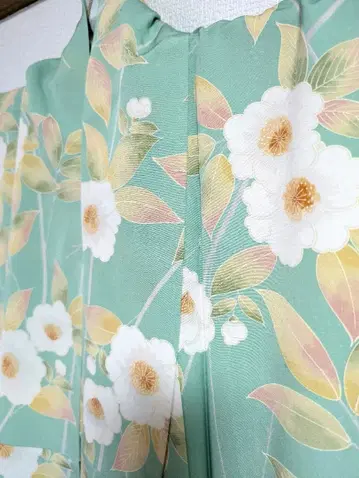 꽃무늬 그린 컬러 코몬 기모노 에메랄드 그린색