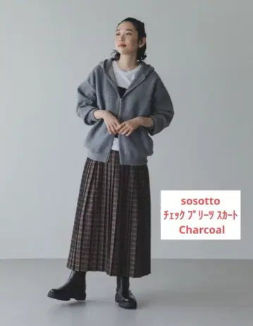 sosotto 소소토 체크 무늬 롱 플리츠 스커트