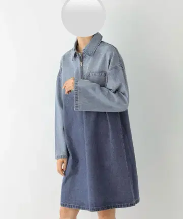 데님 하프 지퍼 튜닉 원피스