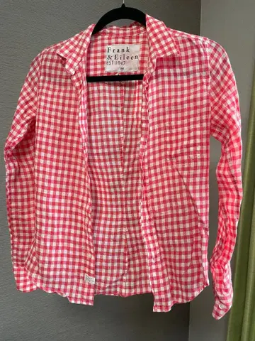 프랭크&아이린 깅엄 체크 린넨 긴팔 셔츠 XXS