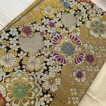 후리소데 니시진 비단 후쿠로 오비 꽃무늬