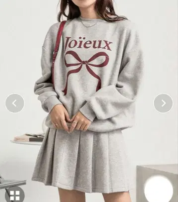 리본 로고 맨투맨 + 플리츠 미니 스커트 (셋업) 그레이