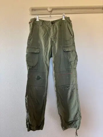 HYSTERIC GLAMOUR 카고 팬츠 올리브 그린 데미지 가공