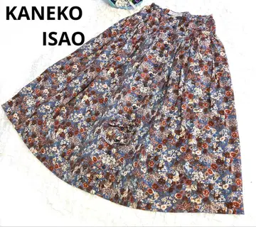 KANEKO ISAO 모카 브라운 계열 꽃 핀턱 스커트