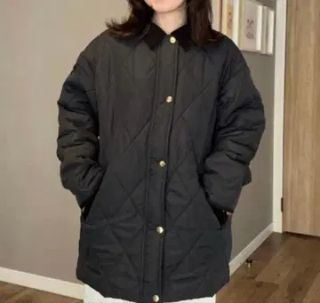 시마무라 lutique ammy 코듀로이 옷깃 퀼트 코트 블랙 L