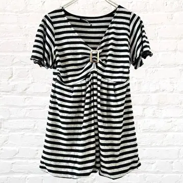 KNICK KNACK 튜닉 상의 벌룬 스커트 V넥 보더