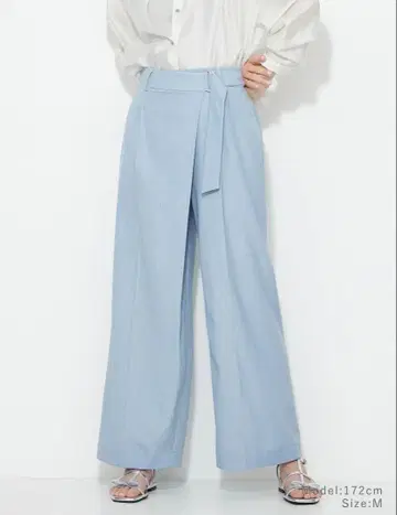 PLST 샴브레이 랩 팬츠 블루 L