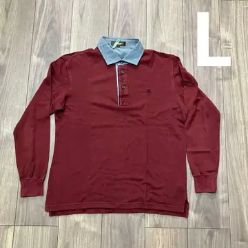 남성용 L 사이즈 폴 스튜어트 긴팔 피케 셔츠 벽돌색, 크림슨색, 와인색
